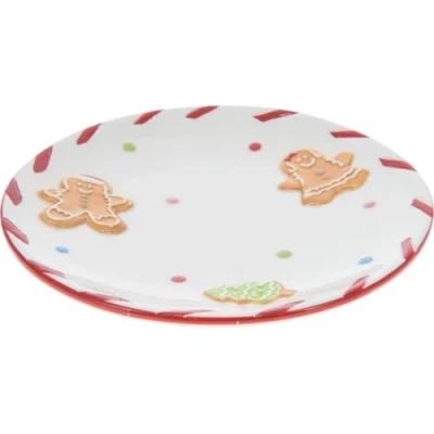 Image of Carousel Home Round Ceramic Christmas Gingerbread Plate Festive Serving Dish Tableware Xmas Snack 16cm