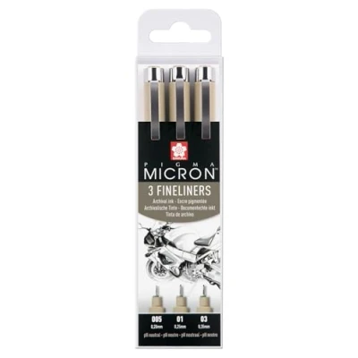 Image of Sakura Pigma Micron fineliner Set Design 3 pens, 0.2 mm + 0.25 0.3 mm, Black (XSDK3FD)