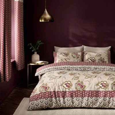 Image of Catherine Lansfield Kashmir Paisley Floral Reversible Single Duvet Cover Set with Pillowcase Natural