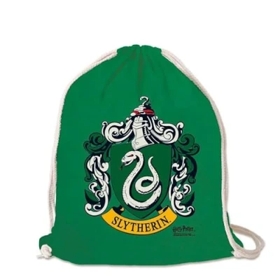Image of Logoshirt®️ Harry Potter Slytherin Logo I Printed Gym Bag Fabric Backpack 100% Cotton AZO free Green Original Licensed Design