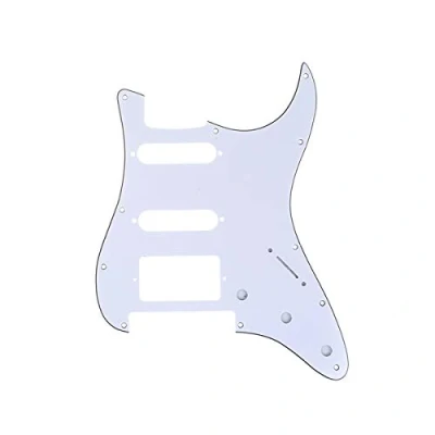 Image of Musiclily Pro 11 Hole HSS Strat Pickguard Modern Style Scratch Plate for American/Mexican Fender Stratocaster Floyd Rose Bridge Cut Electric Guitar, 3Ply White