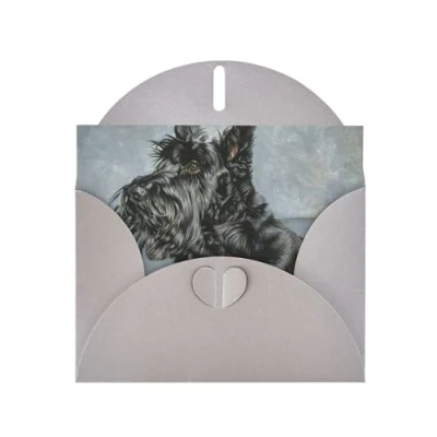 Image of Greeting Cards, Cards With Envelopes Holiday Thank You Birthday Card, Cute Black Scottish Terrier Dog Art