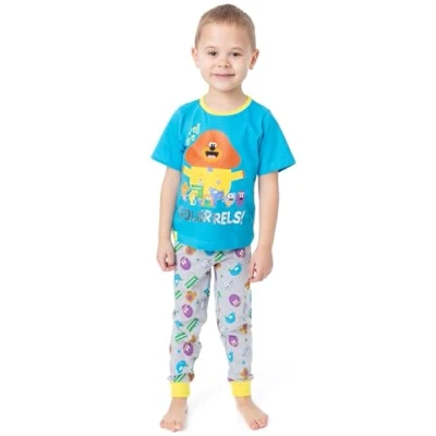 Image of Hey Duggee Cbeebies Pyjamas For Boys Blue Grey Characters PJs With Long Or Short Bottoms Childrens T Shirt &amp; Trousers Merchandise 4 5 Years