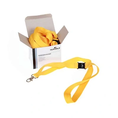Image of Durable Textile Lanyard 20 mm Yellow Pack of 10 Necklaces Includes Safety Release Holds a Variety Badges and Passes