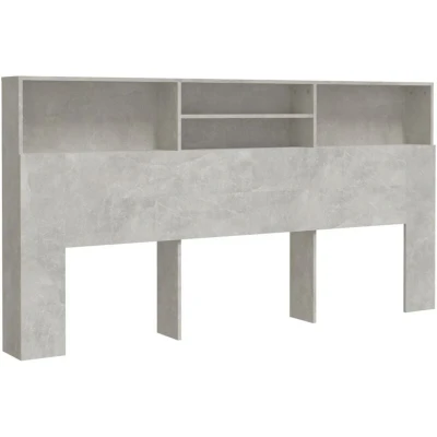 Image of vidaXL Engineered Wood Headboard Cabinet in Concrete Grey, 200x19x103.5 cm Versatile Bedroom Furniture with Extra Storage Compartments