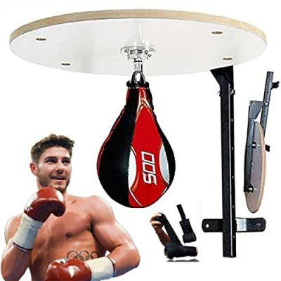 Image of Speedball Platform Boxing Punching Dodge Striking Bag Stand &amp; Swivel MMA Workout Training Heavy Duty Fitness Wall Mounted Hanging Speedbag With Hand Wraps