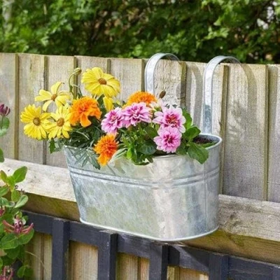Image of Marco Paul Herb Plant Pots with Drip Tray for Home Kitchen Planters Traditional Indoor Window Sill Planter Box Grow Your Own Herbs (Galvanised Hanging Planter)