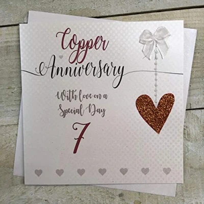 Image of Copper Wedding Anniversary Card With Love on a Special Day 7th Glittered Heart by White Cotton Cards LLA7
