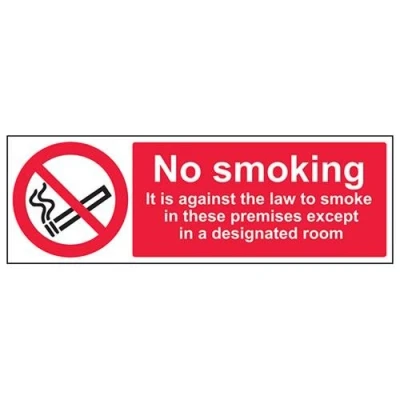 Image of V Safety No Smoking/Against The Law Prohibition Sign 450mm x 150mm 1mm Rigid Plastic