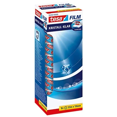 Image of tesa UK film crystal clear Adhesive Tape High Transparency, Age Resistant Office with Strong Adhesion, 33 m x 19 mm Pack of 8