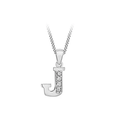 Image of Tuscany Silver Women&#039;s Sterling Rhodium Plated Initial J with Cubic Zirconia on Curb Chain of 46 cm/18