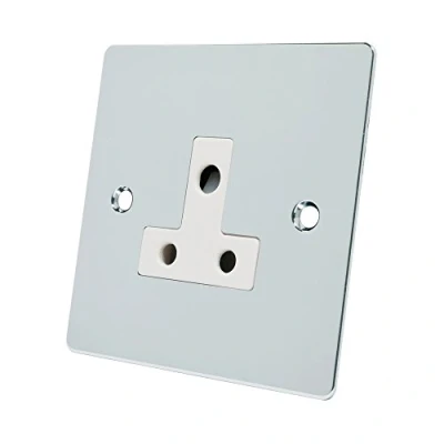 Image of Alliance Electrical FPC5ASOCWH Polished Chrome Flat White Insert 5 Amp 1 Gang Round Pin Unswitched Plug Socket