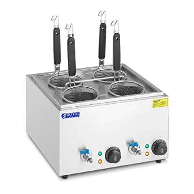 Image of Royal Catering RC 0042 Pasta Cooker with 4 Baskets Temperature: 30 110 C Noodle Boiler Electric (Stainless Steel, 3,000 W, Basket Dimensions Ø 12.5 x 11 cm)