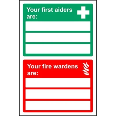 Image of Multi sign your first aiders are and fire wardens Safety Self adhesive vinyl 300mm x 200mm