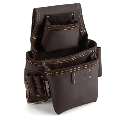 Image of OX TOOLS Pro Oil Tanned Leather Left Handed Fastener Bag 3 Pouches, 6 Tool Pockets &amp; Reinforced Belt Loop