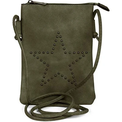 Image of styleBREAKER mini shoulder bag with studs in a star formation, bag, handbag, ladies 02012235, Colour:Olive