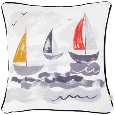 Image of Evans Lichfield Nautical Sailboats Cushion Cover, Multi, 43 x 43cm