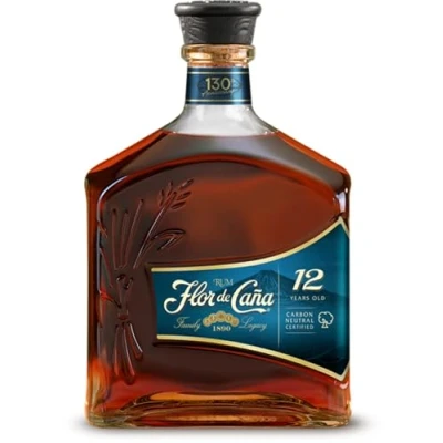 Image of Flor de Caña 12yr Rum 70cl, 40% ABV Sustainably produced, Super Premium, Golden Aged , Nicaragua