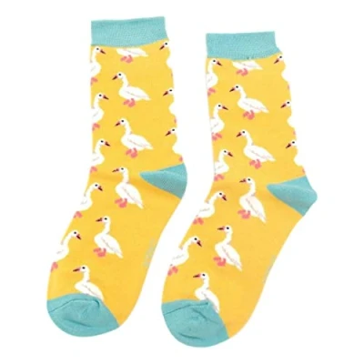 Image of White Ducks on Yellow Ladies Novelty Ankle Socks Adult One Size