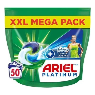 Image of Ariel Platinum Washing Pods + Febreze Odour Defence All in 1 Pods, Mega Pack, 50 Wash