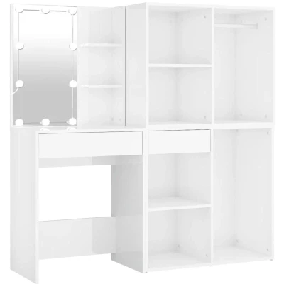 Image of vidaXL LED Dressing Table with 2 Cabinets High Gloss White Engineered Wood