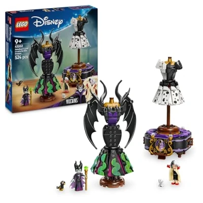 Image of LEGO Disney Maleficent&#039;s and Cruella De Vil&#039;s Dresses Building Toy for 9+ Year Old Girls &amp; Boys incl. a Customisable Display Stand, 2 Mini Dolls Animal Figures Birthday Gift Fans 43262