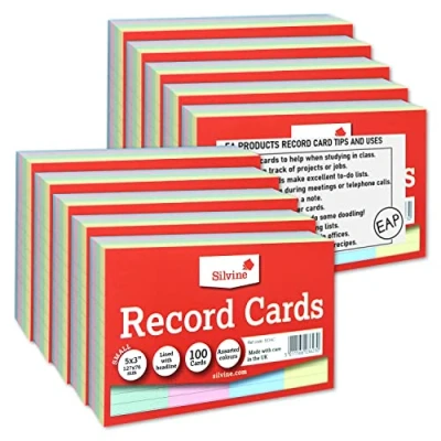 Image of Silvine Record Card Bulk Pack of 1000 10 x 100 5x3 Coloured Lined with Headline Cards Size Small 127 76mm Tips and Ideas