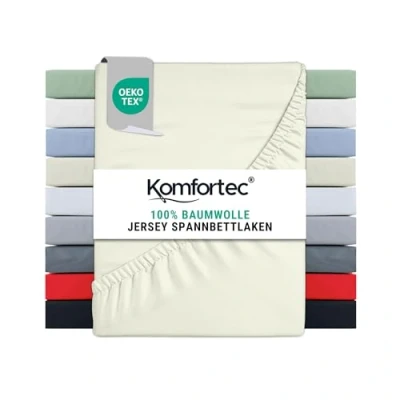 Image of Komfortec King Fitted Sheet 100% Cotton, 11 inch (30 cm) Deep Pocket Cream