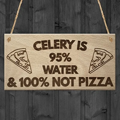 Image of RED OCEAN Celery Not Pizza Funny Friendship Weight Loss Hanging Plaque Sign Vegetarian Vegan Gift