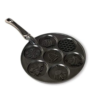 Image of Nordic Ware Honeybee Pancake Pan, Cast Aluminium Frying Pan for 7 Pancakes, Mini Maker Black