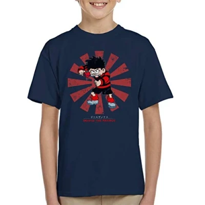 Image of Cloud City 7 Dennis The Menace Retro Japanese Kid&#039;s T Shirt Navy Blue