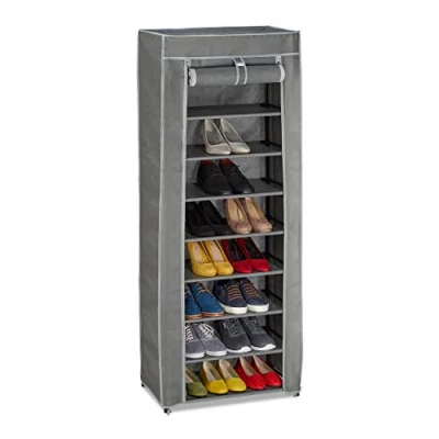Image of Relaxdays Storage, Rack, 9 Shelves, Compartment, Holds 27 Pairs of Shoes, HxWxD: 150 x 60 30 cm, Anthracite, Iron