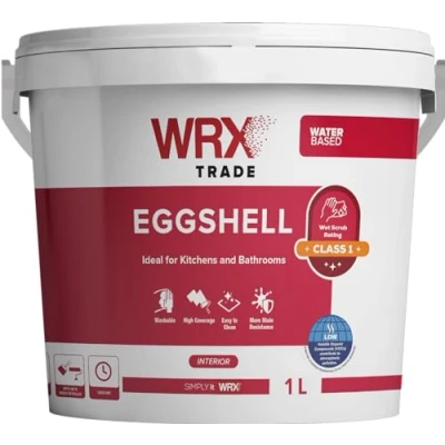 Image of WRX Trade Eggshell Interior Wall Paint/Bathrooms, Kitchens and High Traffic Areas Brilliant White (1 Liter)