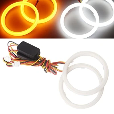 Image of Qasim 2X 90mm Car Angel Eyes Auto Halo Rings Cotton Lights 12V Headlight COB Led White+Yellow Switchback