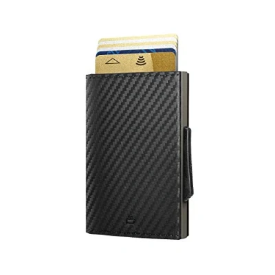 Image of Ögon Designs Cascade Slim Wallet Automatic Aluminium and Leather Pop Up Cards RFID Blocking Card Holder 8 banknotes Carbon Titanium
