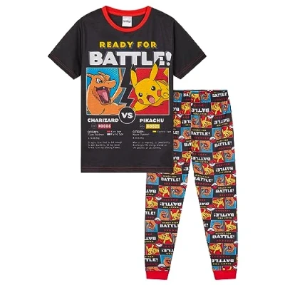 Image of Pokemon Boys Pyjamas Set Lounge Wear T Shirt and Long Bottoms Teenagers Kids PJs 4 14 Years Gifts for (Black/Multi, 5 6 Years)