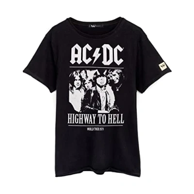 Image of AC/DC T Shirt for Men and Women Unisex Black Short Sleeve Rock Band Tee Distressed Highway to Hell Song Album Music CD Gifts Merchandise Medium