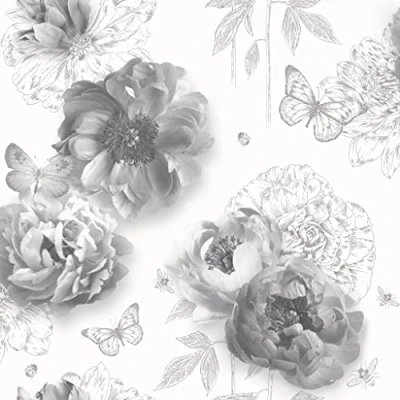 Image of Arthouse Flower Garden Mono Vinyl Wallpaper for Living Spaces &amp; Feature Walls, 53 cm x 10.05 m Roll, 259201