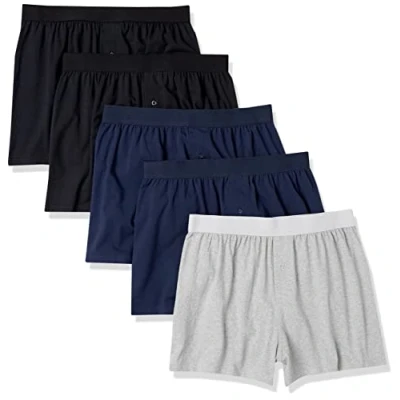 Image of Amazon Essentials Men&#039;s Cotton Jersey Boxer Short Underwear (Available in Big and Tall), Pack of 5, Black/Grey Heather/Navy, 3XL Plus