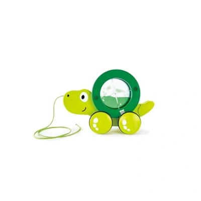 Image of Hape Tito Pull Along Wooden Turtle with Swirling Shell Toddler Toy, Green