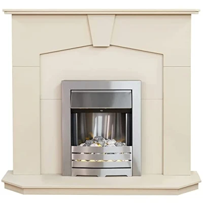 Image of Adam Abbey Fireplace in Stone Effect with Helios Electric Fire Brushed Steel, 48 Inch