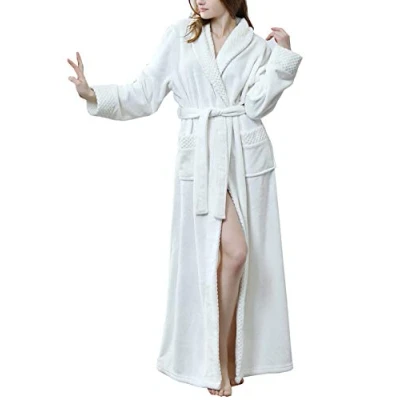 Image of Ladies Soft Fleece Dressing Gown Full Length Fluffy Bathrobe White X Large
