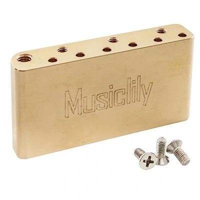 Image of Musiclily Ultra 52.5mm(2 1/16 inch) String Spacing Full Solid Brass Short Tremolo Block for China made Squier New after 2021 Affinity 2 point Electric Guitar Bridge, 36mm Tall