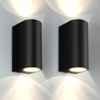 Image of Kerry Outside Wall Lights, Outdoor Lights Main Powered, Up and Down Black Modern Lamp, Gu10 External Sconce IP44 Garden Lighting, Mounted Fixtures for Front Door, Porch 2 Pack