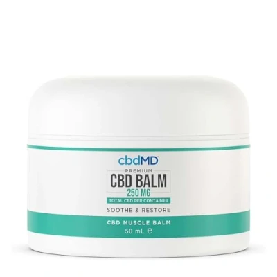 Image of cbdMD Muscle Balm 250mg 50ml CBD Balm, Hemp Cream for Muscles and Joints, Contains Shea Butter, Pomegranate Oil, Blueberry Extract, May Help Relieve Itch, Aches, Pains