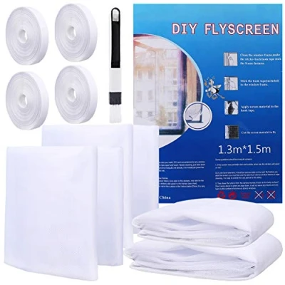 Image of 4 Packs Fly Screen for Window, Insect Mesh Window Nets1.3m*1.5m, with Rolls Self Adhesive Tapes,Cleaning Brush, White