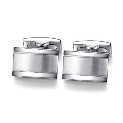 Image of HONEY BEAR Cufflinks for Mens Rectangle Business Wedding Silver