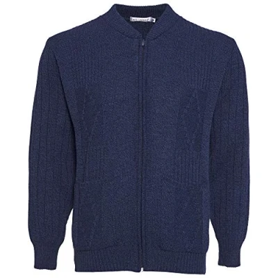 Image of Mens Knitted Cardigan Classic Style Cardigans V Neck Zipper Jumper Plain Coloured (Large, Navy)