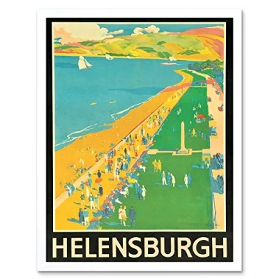 Image of Wee Blue Coo Advert Lner Helensburgh Scotland Beach Coast Clyde Art Print Framed Poster Wall Decor 12X16 Inch