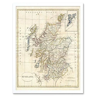 Image of Wee Blue Coo 1799 Clement Cruttwell Map Scotland Vintage Art Print Framed Poster Wall Decor 12X16 Inch